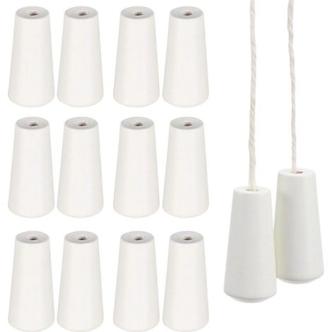 Online Store - Lot de 12 tirettes de cordon en bois blanc pour stores vénitiens, avec pompons et embouts. (1/3)