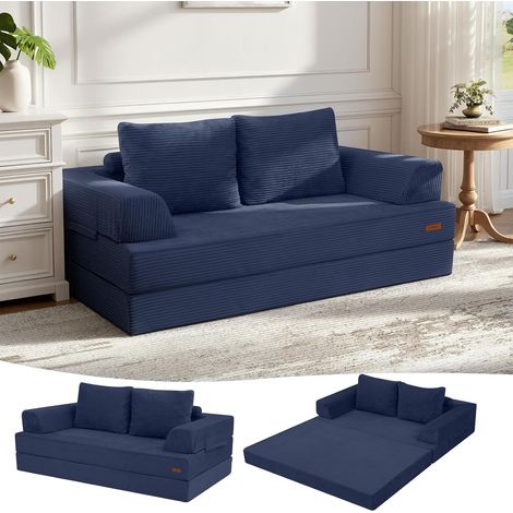 Einzelner, ausziehbarer Sessel/Bett aus weißem Cord (1/5)
