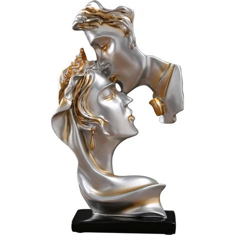 Sculpture de couple s'embrassant, statue romantique abstraite en résine, décoration de bureau créative, artisanat fait main pour la maison, le salon, mariage, cadeau (Argent) (1/5)