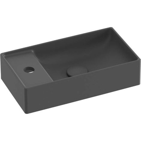 Ravak Veda 400 - Handwaschbecken 40x22 cm, ohne Überlauf, Hahnloch, Anthrazit XJX03240000 (1/4)