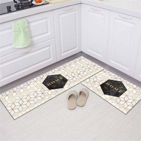 Tapis De Cuisine - Microfibre Absorbante - Antidérapant Tpr - Pour Cuisine Salle De Bain Lave-Linge Bureau - 2 Pièces 40 X 60 Cm Et 40 X 120 Cm (1/4)