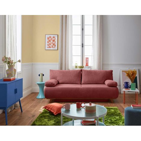Cristal - 3-sitzer sofa - schlaffunktion und bettkasten - aus strukturiertem samt - rosa