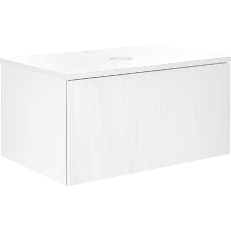 Mueble de baño flotante frente acanalado 1 cajón 80 x 52 cm blanco Alzira