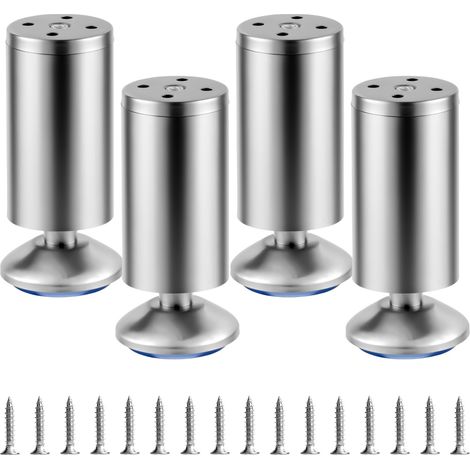 4 Pcs Pied de Meuble Reglable 0-12mm, 12cmPied Meuble Reglable, Pieds de Table de Nivellement pour Meubles, Pieds de Meubles Réglables en Acier INOX pour Chaises Lit Canapé Placard Armoires (1/5)