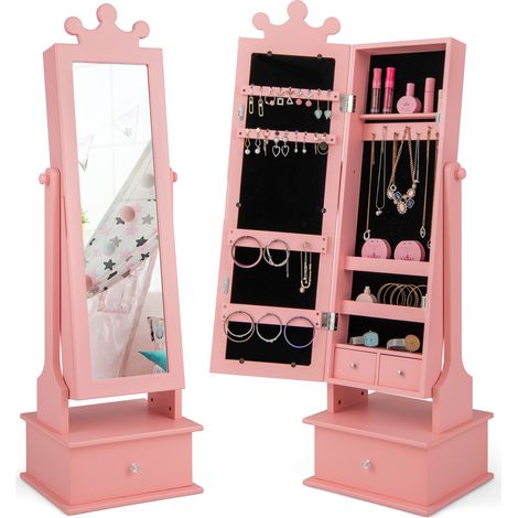 Armoire à bijoux de jeu 2 en 1 pour enfants avec miroir pleine longueur et tiroirs - rose (1/5)