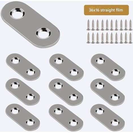 Confezione da 10 staffe dritte da 5616 mm con viti, staffe piatte in acciaio inox, staffe di riparazione, staffe a piastra piatta, staffe dritte in acciaio inox. (1/5)