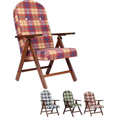 Poltrona Campania con schienale reclinabile in 4 posizioni, struttura in legno di faggio con braccioli - Misura 60x67x106 cm - Colore Bordeaux Scozzese (1/5)
