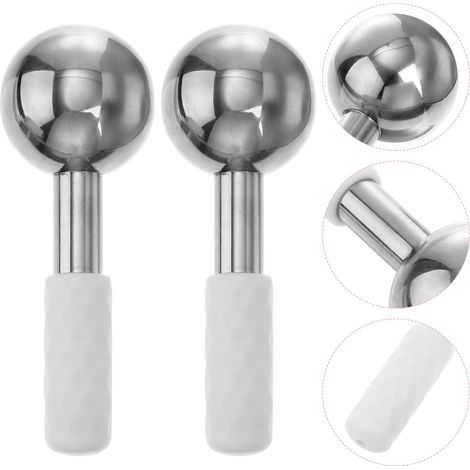 Set di 2 palline di ghiaccio per il viso in acciaio inossidabile, massaggiatori rinfrescanti, pelle rassodata, riduzione di gonfiori e occhiaie, strumenti compatti anti-età (colore casuale) (1/4)