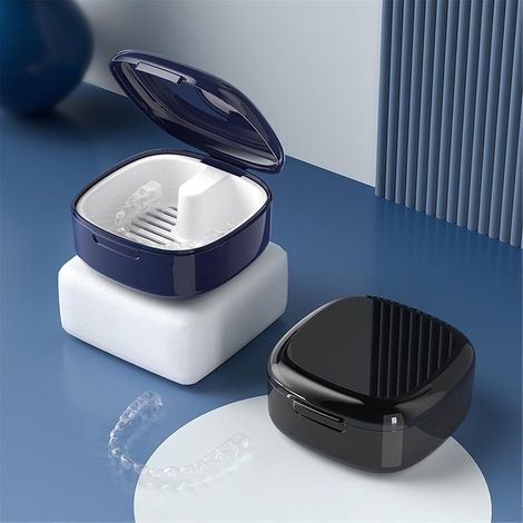 Boîte prothèse dentaire 8x8.5x4cm - Plateau appareil orthodontique - Noir - Nettoyage (1/3)