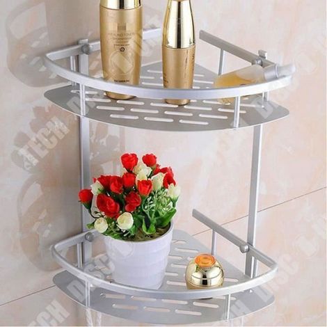 Étagère salle de bain 3 niveaux, aluminium léger, coin mural compact, rangement serviettes & accessoires douche (1/3)