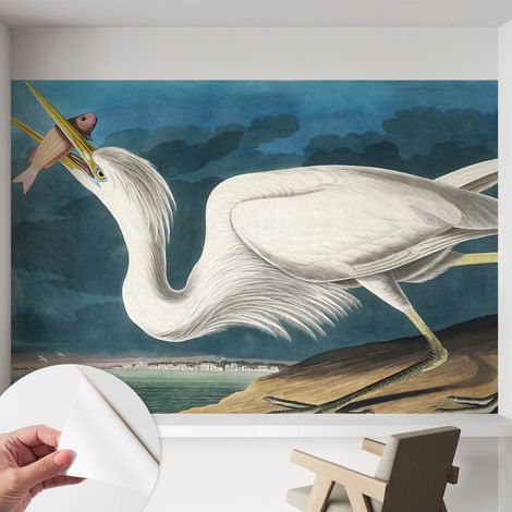 Tapete Selbstklebend - abwaschbar - trendige Wanddeko - elegant Fototapete Vogel mit Fisch 152x104 cm (1/5)