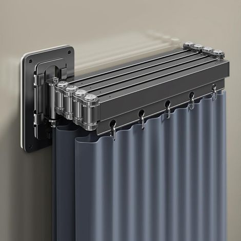 Tringle Rideau Douche Sans Percage, Rideaux de Douche Pliables anti-moisissure Imperméables/lavables pour Douche d'angle, Aucun Perçage Nécessaire (5 plis, 31-154cm) (1/5)