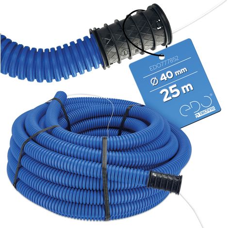 Gaine TPC Bleue Ø40 mm Couronne 25m Raccordement EAU (AEP) avec tire-fil et manchon 450N - EDO Technic (1/4)