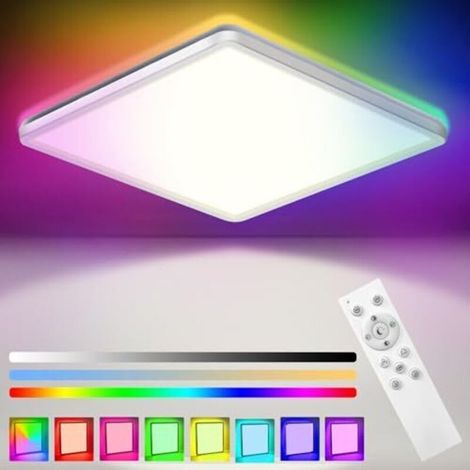 Dimmbare 24-W-LED-Deckenleuchte mit Fernbedienung, 7 RGB-Farben, einstellbare Farbtemperatur 3000K/4000K/6500K, ultradünne LED-Deckenleuchte 3200 lm [Energieeffizienzklasse D]