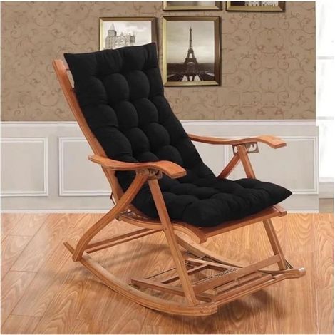 Coussin de Fauteuil à Bascule pour Terrasse de Jardin, 110 x 40cm, Grand Coussin Épais pour Fauteuil Inclinable, Noir (1/4)