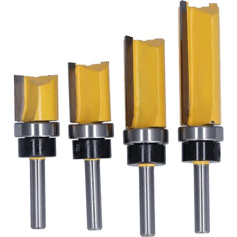Ensemble de 4 fraises à affleurer avec roulement à billes droit, diamètre 19 mm, queue de 1/4"
