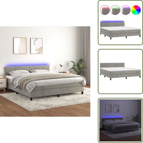 Cabecero ajustable - vidaXL Cama box spring colchón y LED terciopelo gris claro 160x200 cm - Luces LED