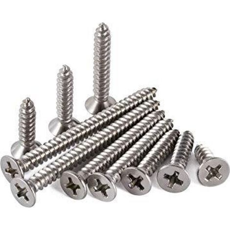 200 pcs Qrity M4 en acier inoxydable vis autotaraudeuses Phillips à tête plate vis bricolage vis à bois (100 PCS M4 x 10 mm, 100 PCS M4 x 12 mm) (1/5)