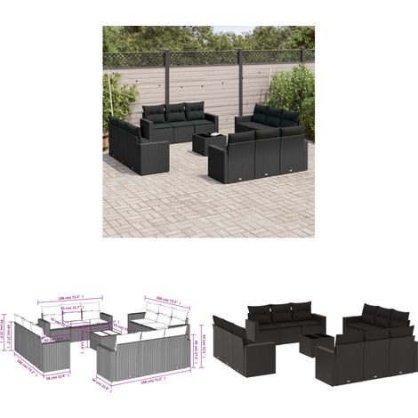 13-tlg. Garten-Sofagarnitur mit Kissen Schwarz Poly Rattan - Gartenmöbel - Sofa Set - Rattan Möbel - Outdoor Sofa - Esstisch - Home & Living (1/3)
