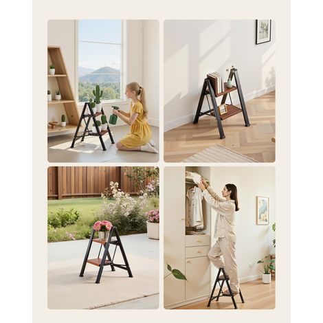 VEVOR 2 Step Ladder, Folding Step Stool with Wide Anti-Slip Pedal and Comfort Handgrip, Lightweight 330 lbs Capacity Portable Aluminum Plant Support, Multi-Use for Adults, Home Repairing, Cleaning (1/4)
