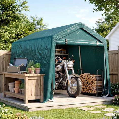 Abri Moto extérieur 2,4x2 m, garage pliable en acier et toile PE pour outils, motos et vélos, vert (1/5)