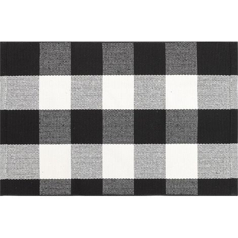 Tapis de Sol Antidérapant en Coton et Lin Tissé à Carreaux, Lavable et Élégant, pour Chambres Cuisine Moderne (1/5)