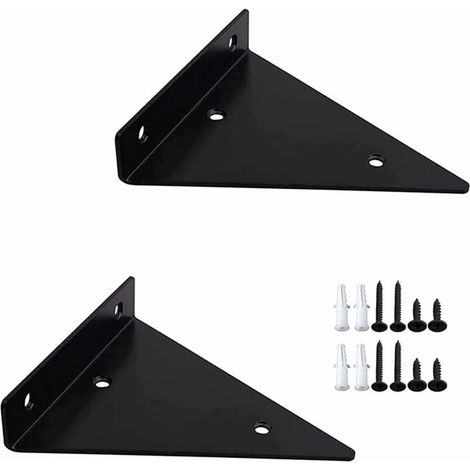 Support D Etagere Triangulaire - Fer Noir - Charge Max 30 Kg - Pour Salle De Bain Cuisine Salon Chambre Bureau Jardin - Lot De 2