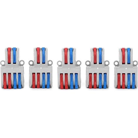 Lot de 5 borniers 2 entrées/4 sorties avec vis pour câbles d'éclairage et électriques (connexion rapide)