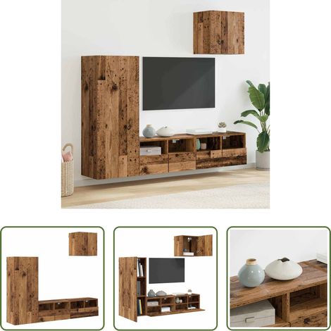 vidaXL Wohnzimmerregal -  TV-Wandgeräte 4 pcs Altholz Holzwerkstoff (1/5)