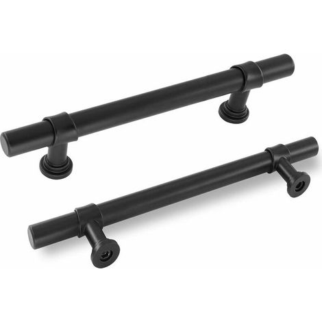 Lot de 5 Poignee de Porte Interieur Poignee de Meuble Cuisine Noir - Poignee Meuble Poignée Vintage Poignée Tiroir Poignée Placard Noir Poignée Inox Entraxe 128mm (1/5)