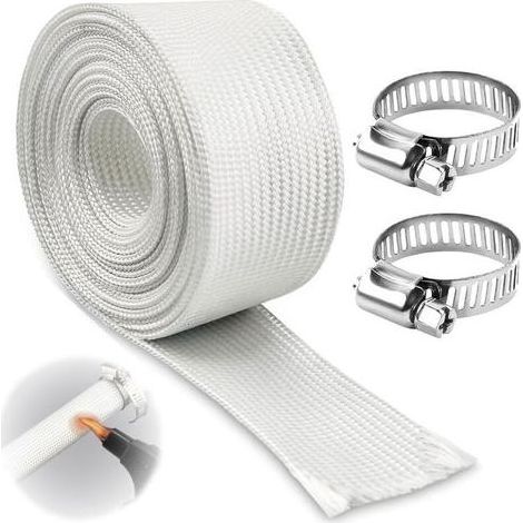 Tuyau d'échappement isolé de 200 cm, gaine en fibre de verre haute température de 25 mm, avec 2 clips, pour chauffage de voiture, générateur et chauffage. (1/4)