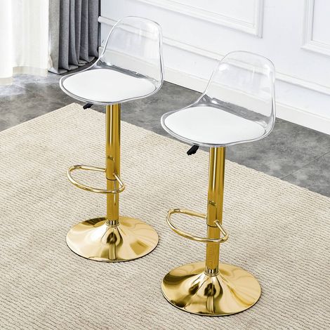 Tabouret de bar réglable 82-104 cm dossier transparent pieds dorés siège pivotant 360° (1/5)