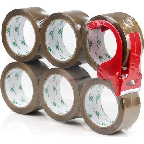 6 Rouleaux de Ruban adhésif Marron pour emballage 48 mm x 66 m avec dévidoir, ruban adhésif déménagement, bureau et stockage (1/5)