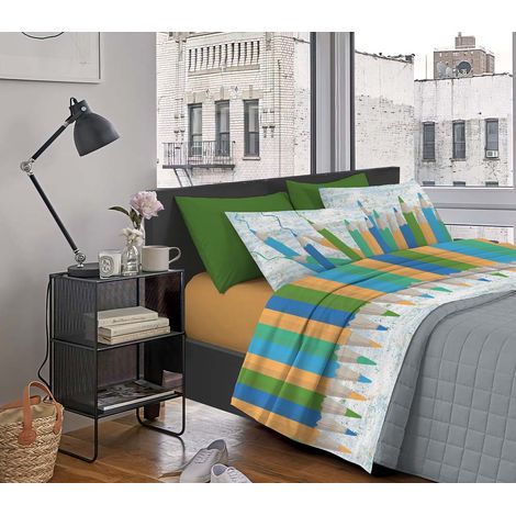 Completo letto lenzuola, parure, stampa digitale matitoni 100% cotone, made in italy Verde - 1 Piazza (1/3)