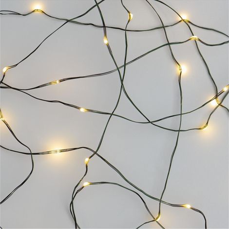 Guirlande lumineuse LED Nano blanc chaud pour l'intérieur et l'extérieur (IP44), 7,5 m de long, pour fêtes, Noël, fonction minuterie 6 heures, bloc d'alimentation et transformateur, câble vert (1/5)
