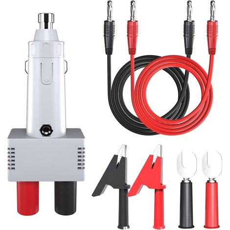 Prise allume-cigare male vers double prise banane femelle 4 mm Adaptateur de chargeur de voiture 12 V 10 A avec fils d'alimentation Pinces crocodile pour moto, VTT, bus, voiture-restaurant (1/5)