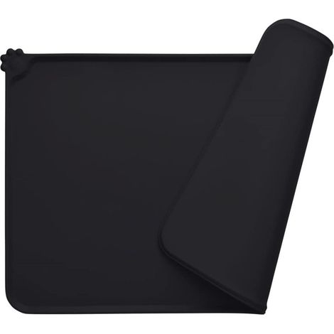 BEBUSINGOTO Alfombrilla de silicona antideslizante e impermeable para comedero de mascotas, color negro