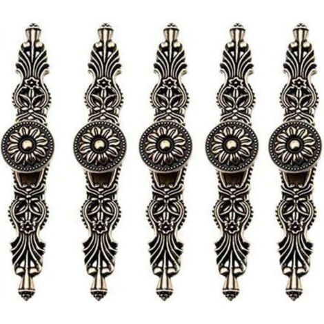 Ineasicer Set of 5 Vintage Retro Style Cabinet Door Handles, Bronze Color Furniture Knobs for Antique Retro Furniture, Bookcase, Dresser, Wardrobe, Drawer (1/4)