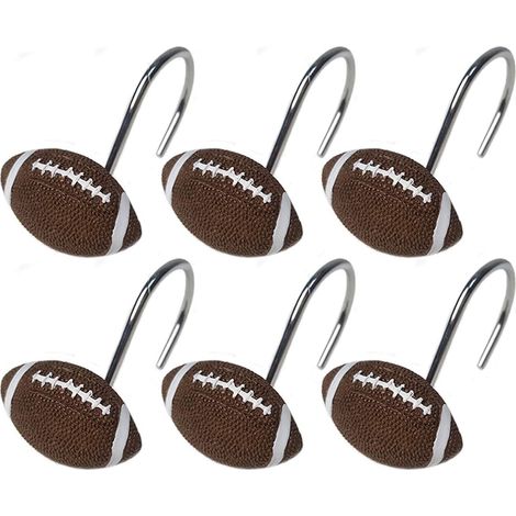 Lot de 12 crochets de rideau de douche football pour garçons (1/5)