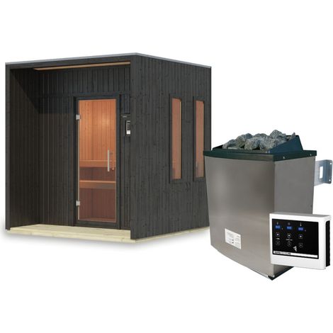 Sauna Exterieur 4 Places Bois Noir 73mm Poêle 9kW - Karibu Arcadia