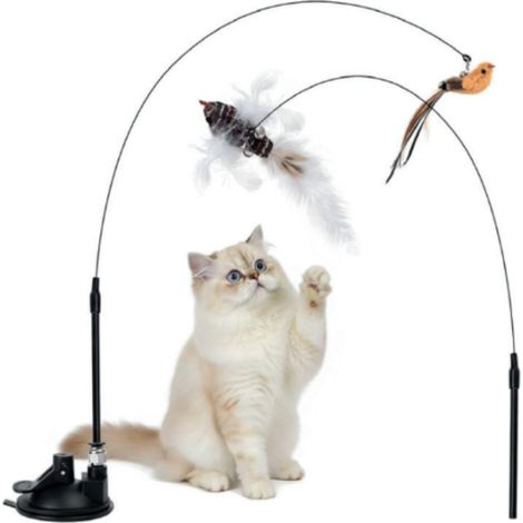 Set 2 Giochi Interattivi Stimolanti Per Gatti Con Uccellino E Piume