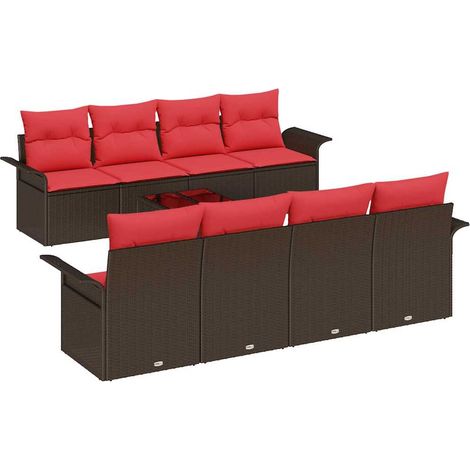 Maison Exclusive - Gartensofa-set mit Kissen 9 pcs Beige und Rot