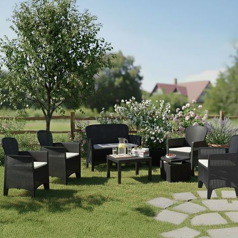Gartenmöbelset Dervio: Outdoor-Sitzecke für 6 Personen, 2 Tische, Made in Italy, wasserdicht, wasserabweisend, Anthrazit (1/5)