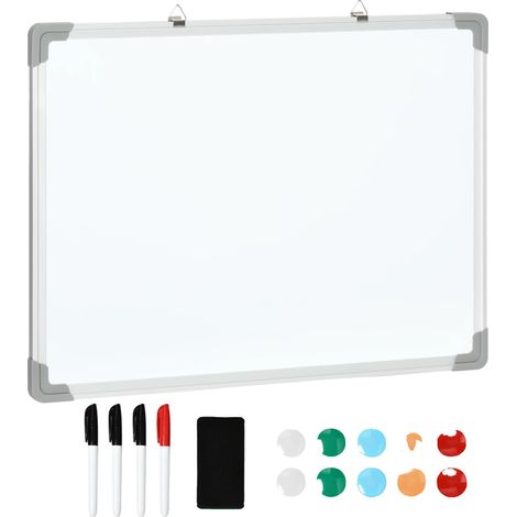 Pizarra blanca, superficie magnética, marco de aluminio, blanca, 60 x 1,8 x 45 cm (1/2)