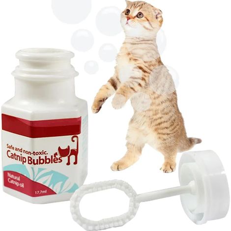 Cataire Bulles pour Chats, 17,7 ml Bulles de Savon au Goût d'Herbe à Chat pour Animaux, Jouet Félin Respectueux, Parfumé aux Huiles Essentielles pour Chatons (1/5)