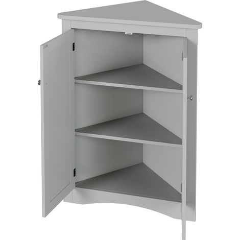 Armario Esquinero de Baño Gris MDF con 2 Puertas y 3 Estantes, 61,5 x 80 cm (1/5)