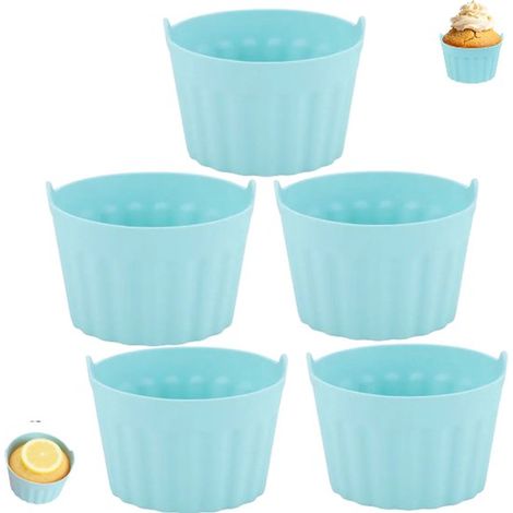 5 piezas, Moldes silicona hornear pasteles, Moldes silicona cupcakes freidora aire, Moldes silicona aptos alimentos freidoras Azul, 8 x 5 cm (1/5)