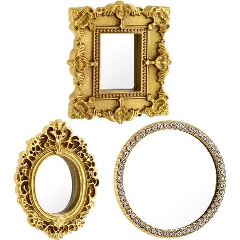 Cadres Vintage: 3 Cadres Décoratifs Antiques Ovale Rectangulaire À Suspendre Mur avec Miroirs Rétro Suspendu (1/5)