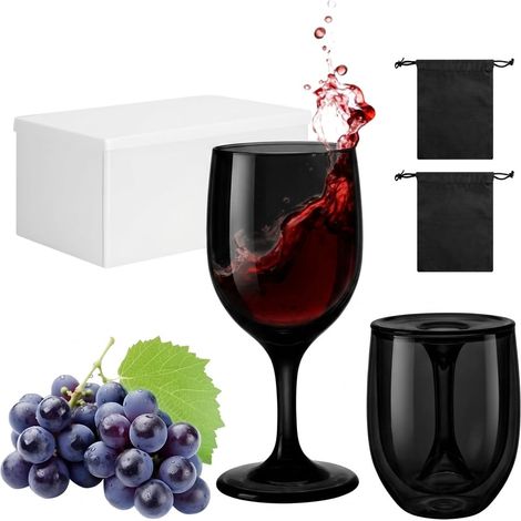 2 Pcs Verres à Vin Plastique à Emporter, 200ml Pliables Verres à Vin de Camping, avec Boîte de Rangement et 2 sacs Étanches, Réutilisables Verre à Pied pour Voyages Camping Pique-niques(Noir) (1/5)