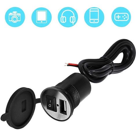 Support de téléphone pour guidon de moto, étanche, chargeur USB DC 12V avec interrupteur (Noir)